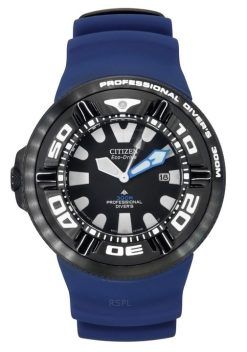 Montre de plongée Citizen Promaster avec bracelet en PU et cadran noir Eco-Drive BJ8055-04E 300M pour homme