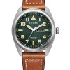 Montre homme Citizen Eco-Drive Super Titanium bracelet cuir cadran vert BM8560-11X 100M