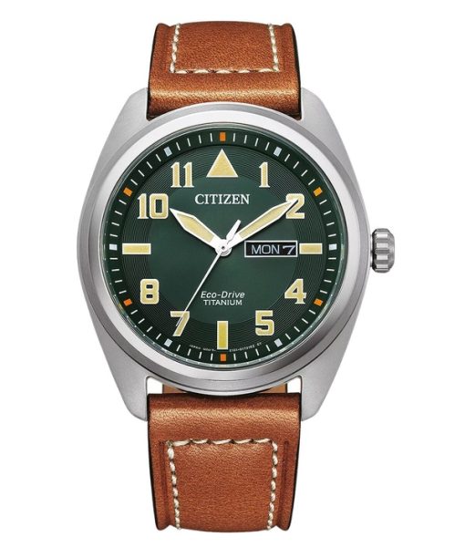 Montre homme Citizen Eco-Drive Super Titanium bracelet cuir cadran vert BM8560-11X 100M