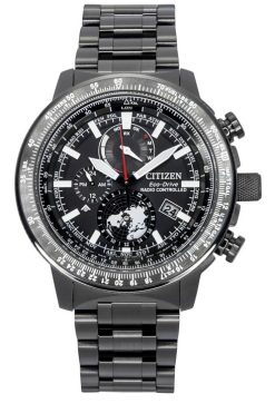 Montre pilote pour homme Citizen Promaster Geo Trekker en acier inoxydable avec cadran noir Eco-Drive BY3005-56G 200M