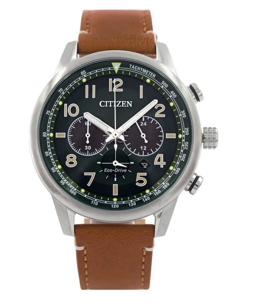 Montre chronographe Citizen Eco-Drive pour homme avec bracelet en cuir et cadran vert CA4420-21X 100 m