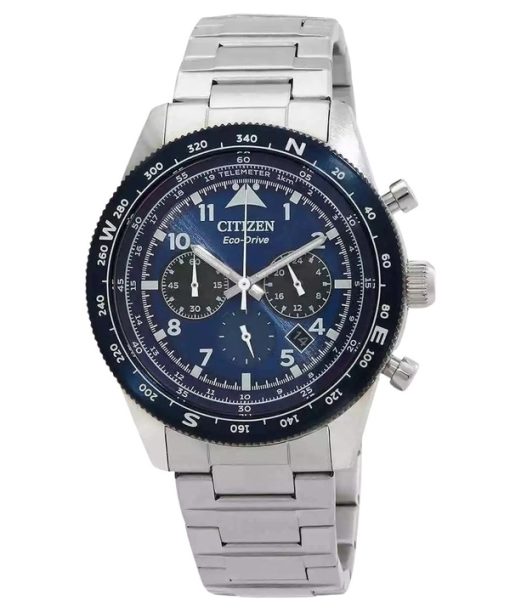 Montre chronographe Citizen Eco-Drive en acier inoxydable avec cadran bleu CA4554-84L 100M pour homme