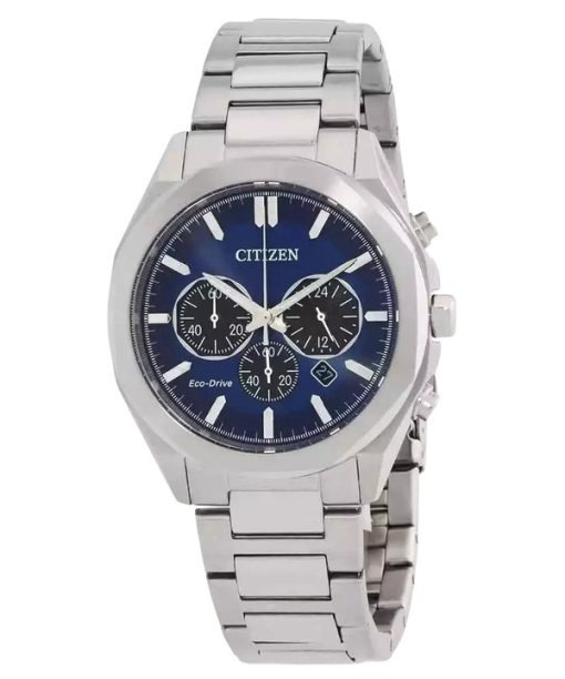 Montre chronographe Citizen Eco-Drive en acier inoxydable avec cadran bleu CA4590-81L 100M pour homme