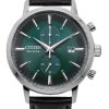 Montre chronographe Citizen Eco-Drive pour homme avec bracelet en cuir et cadran vert CA7069-24X