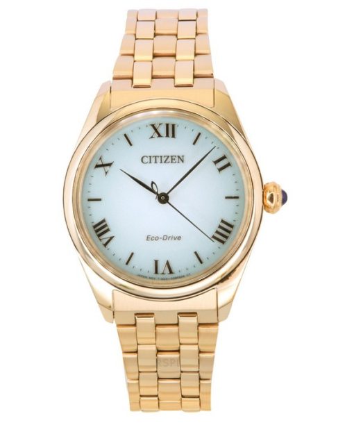 Montre Citizen L en acier inoxydable ton or rose avec cadran vert clair Eco-Drive EM1143-81X pour femme