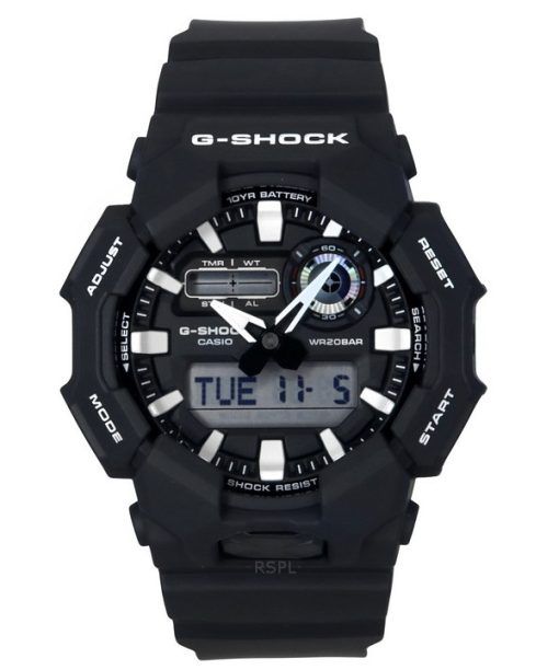 Montre analogique numérique Casio G-Shock pour homme avec bracelet en résine biosourcée, cadran noir, quartz, GA-010-1A, 200 m