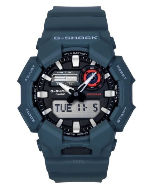 Montre analogique numérique Casio G-Shock pour homme avec bracelet en résine biosourcée, cadran noir, quartz, GA-010-5A, 200 m