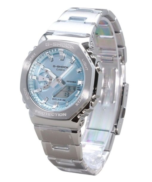 Montre Casio G-Shock G-Steel analogique numérique en acier inoxydable avec cadran bleu clair à quartz GM-2110D-2A 200M pour homm