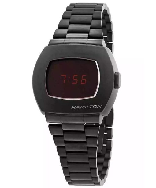 Montre Hamilton American Classic PSR Digital en acier inoxydable avec cadran noir et quartz H52404130 100M pour homme