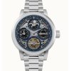 Montre Ingersoll The Arc Moon Phase en acier inoxydable avec cadran squelette bleu automatique I16003 pour homme