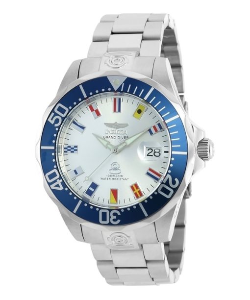 Montre Invicta Grand Pro Diver en acier inoxydable avec cadran argenté et montre de plongée automatique 21324 300M pour homme