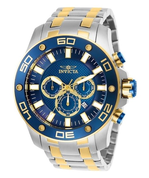 Montre homme Invicta Pro Diver Scuba Chronograph en acier inoxydable bicolore avec cadran bleu et quartz 26082 100M