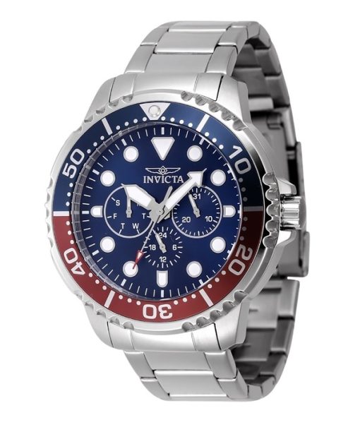 Montre homme Invicta Pro Diver en acier inoxydable avec lunette Pepsi bleue et rouge, cadran bleu, quartz 47227