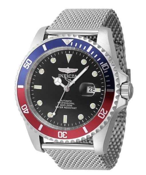 Montre Invicta Pro Diver en acier inoxydable avec lunette Pepsi bleue et rouge et cadran noir, modèle de plongée automatique 479