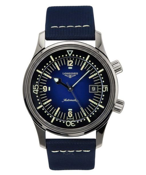 Montre Homme Longines Legend Diver Bracelet Cuir Cadran Bleu Automatique L3.774.4.90.2 300M