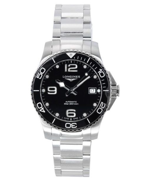 Montre de plongée automatique Longines HydroConquest en acier inoxydable avec cadran noir L3.780.4.56.6 300M pour homme