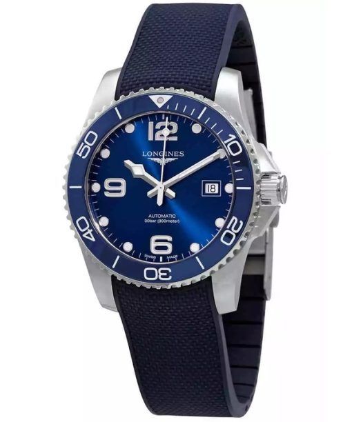 Montre de plongée automatique Longines Hydroconquest avec bracelet en caoutchouc et cadran bleu Sunray L3.781.4.96.9 300M pour h