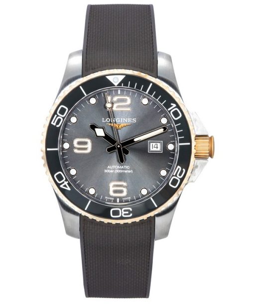 Montre pour homme Longines HydroConquest avec bracelet en caoutchouc et cadran gris Sunray automatique L3.782.3.78.9 300M