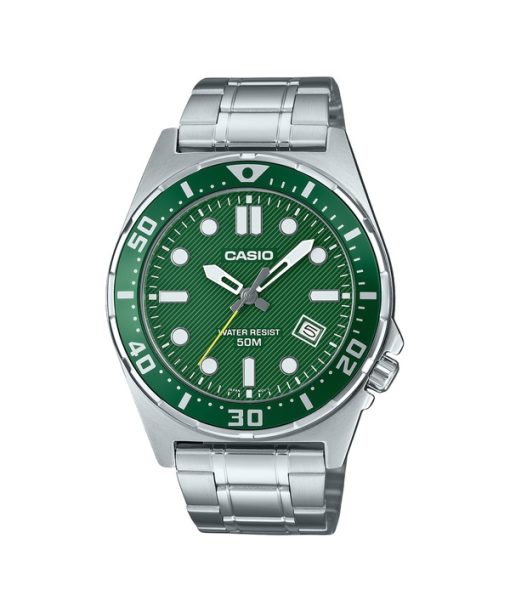 Montre analogique à quartz Casio pour homme MTD-135D-3AV avec cadran vert et acier inoxydable