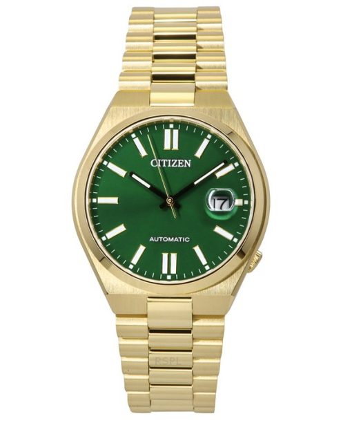 Montre automatique pour homme Citizen Tsuyosa en acier inoxydable doré avec cadran vert NJ0152-51X