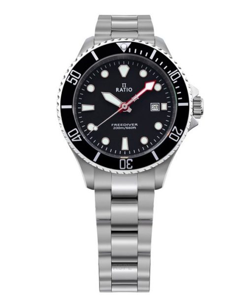 Montre femme Ratio FreeDiver Sapphire en acier inoxydable avec cadran noir et quartz RTFL800 200M