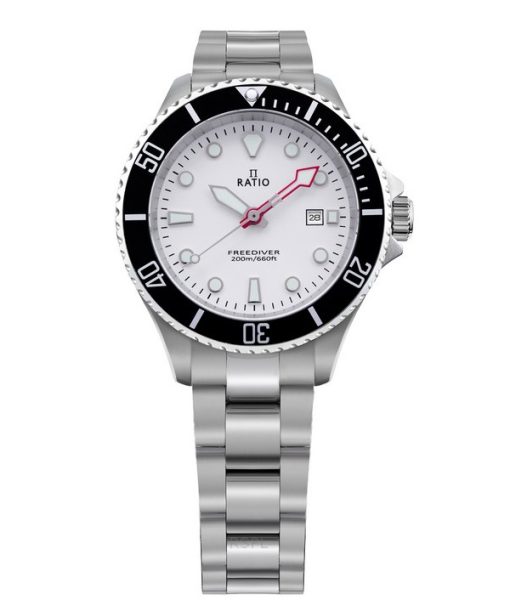 Montre femme Ratio FreeDiver Sapphire en acier inoxydable avec cadran blanc et quartz RTFL802 200M