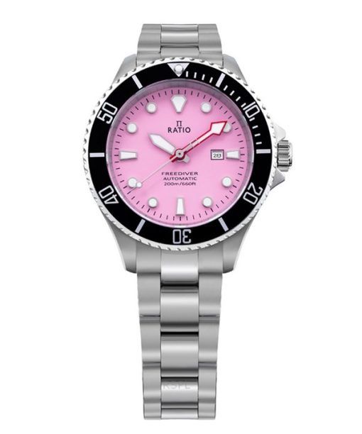 Montre femme Ratio FreeDiver Sapphire en acier inoxydable avec cadran rose bonbon automatique RTFL839 200M