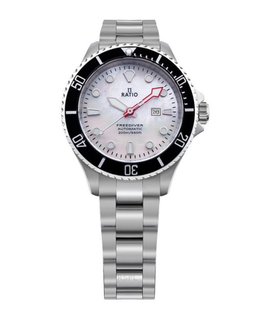 Montre femme Ratio FreeDiver en acier inoxydable saphir avec cadran en nacre blanche automatique RTFL841 200M