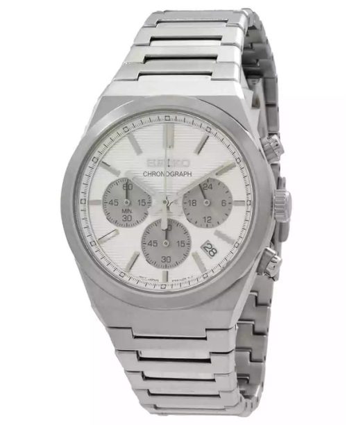 Montre Seiko Discover More Classic Chronograph en acier inoxydable avec cadran blanc et quartz SSB451P1 100M pour homme