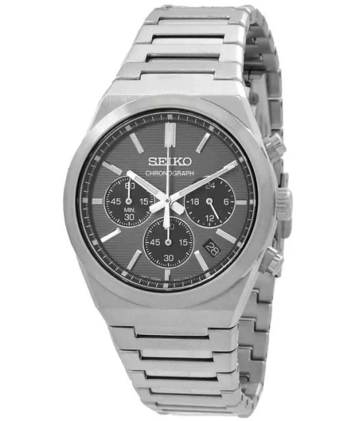 Montre Seiko Discover More Classic Chronograph en acier inoxydable avec cadran gris et quartz SSB455P1 100M pour homme