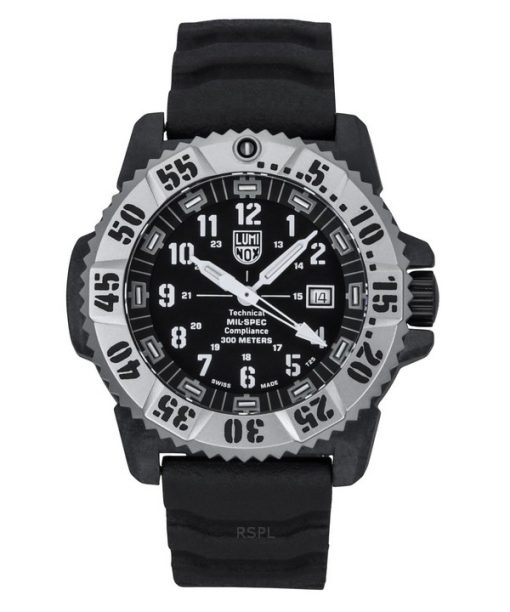 Montre de plongée à quartz pour homme Luminox MIL-SPEC XL.3351.1.SET 300 m avec bracelet supplémentaire et cadran noir en caoutc