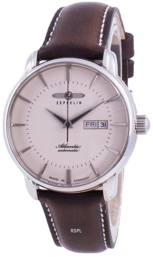 Montre Zeppelin Atlantik cadran beige bracelet en cuir automatique 8466-5 84665 hommes