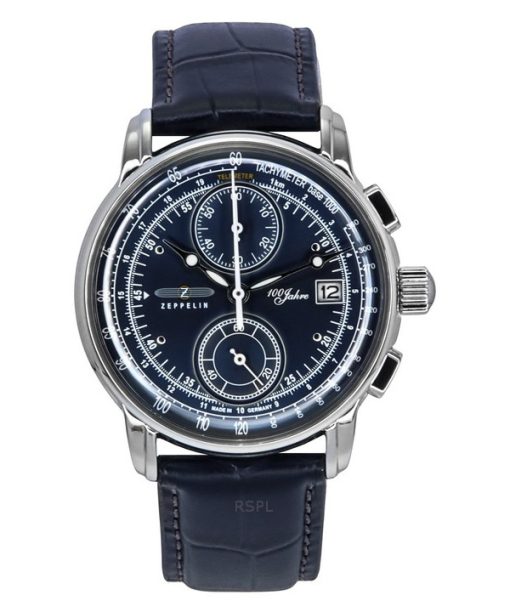 Montre pour homme Zeppelin 100 Jahre chronographe bracelet en cuir cadran bleu quartz 86703