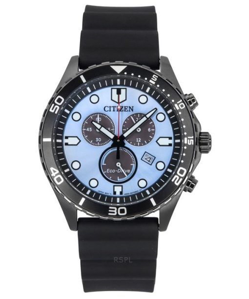 Montre homme Citizen Eco-Drive Chronograph bracelet en polyuréthane cadran bleu AT2567-18L 100M