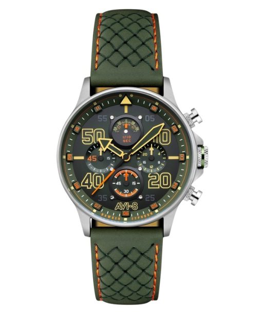 Montre chronographe AVI-8 Hawker Typhoon Coningham Harding avec bracelet en cuir et cadran vert à quartz AV-4093-0D pour homme