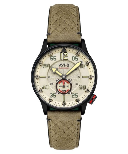 Montre automatique AVI-8 Hawker Typhoon Baldwin avec bracelet en cuir et cadran kaki foncé pour homme AV-4119-04