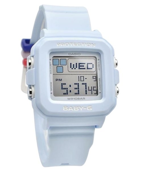 Montre numérique Casio Baby-G Plus pour femme avec bracelet en résine bleu clair et quartz BGD-10L-2 100 m et passants de bracel