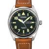 Montre homme Citizen Eco-Drive Super Titanium bracelet cuir cadran vert BM8560-11X 100M