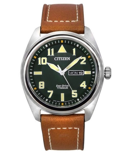 Montre homme Citizen Eco-Drive Super Titanium bracelet cuir cadran vert BM8560-11X 100M