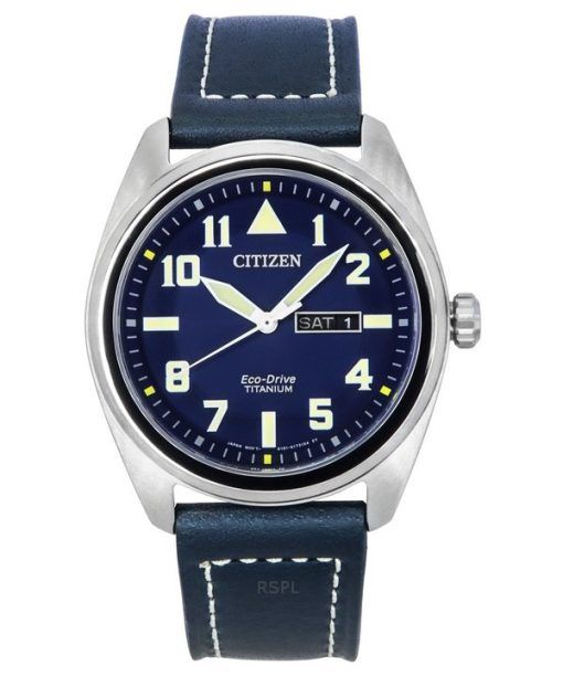 Montre homme Citizen Eco-Drive Super Titanium avec bracelet en cuir bleu et cadran bleu BM8560-45L 100M