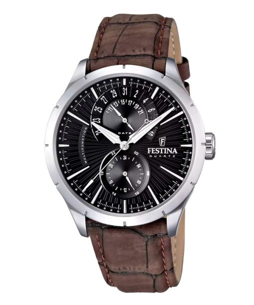 Montre Festina Retro pour homme avec bracelet en cuir et cadran noir multifonctions à quartz F16573-4