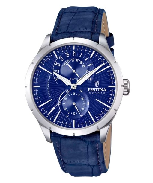 Montre Festina Retro Multifonction Bracelet Cuir Cadran Bleu Quartz F16573-7 Homme