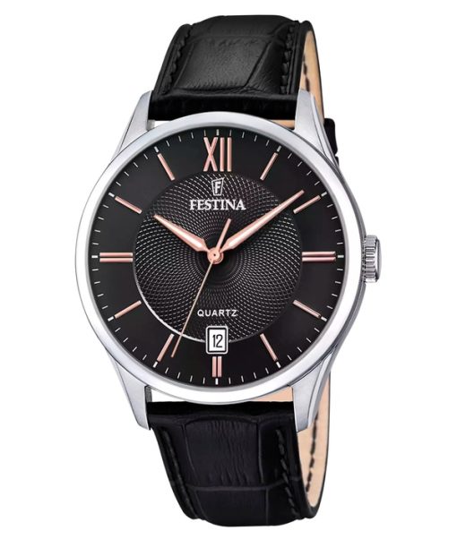 Montre Festina Classics pour homme avec bracelet en cuir et cadran noir F20426-6