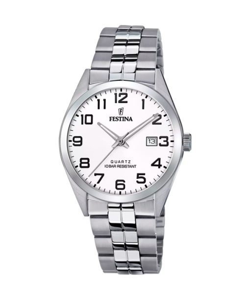 Montre Festina Classics en acier inoxydable avec cadran blanc et quartz F20437-1 100M pour homme