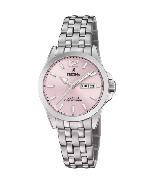 Montre Festina Classics en acier inoxydable avec cadran rose et quartz F20455-2 100M pour femme