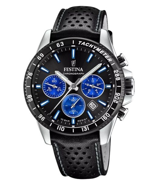 Montre chronographe Festina Timeless pour homme avec bracelet en cuir et cadran noir F20561-6 100 m