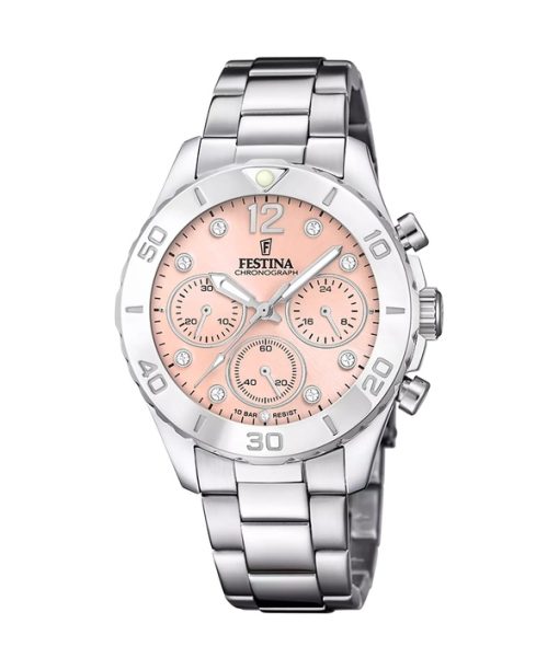 Montre chronographe Festina Boyfriend pour femme avec cadran rose et accents en cristal F20603-7 100 m