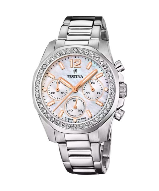 Montre Festina Rainbow Chronograph avec accents de cristal et cadran en nacre pour femme F20606-1 100M