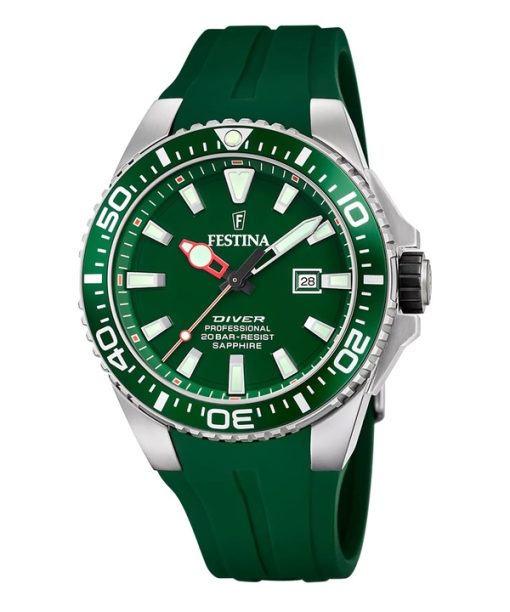 Montre de plongée à quartz Festina The Originals avec bracelet en caoutchouc et cadran vert F20664-2 200 m pour homme