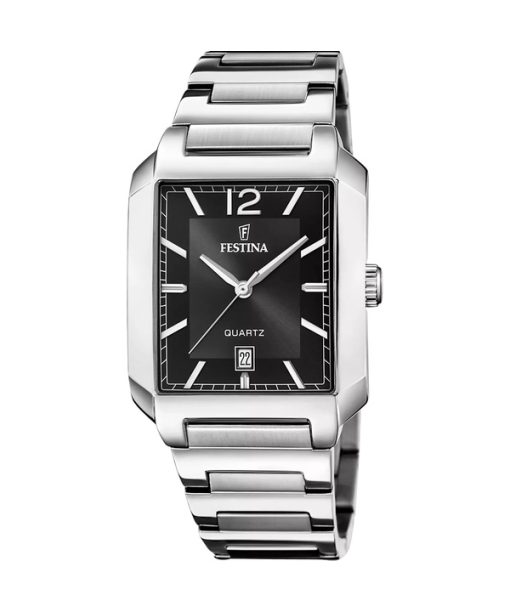 Montre Festina On The Square en acier inoxydable avec cadran noir et quartz F20677-4 pour homme